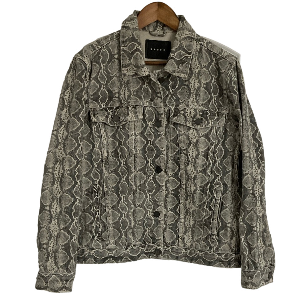 BLANKNYC Snake Print Denim Trucker Jacket Size Large - Picture 2 of 6